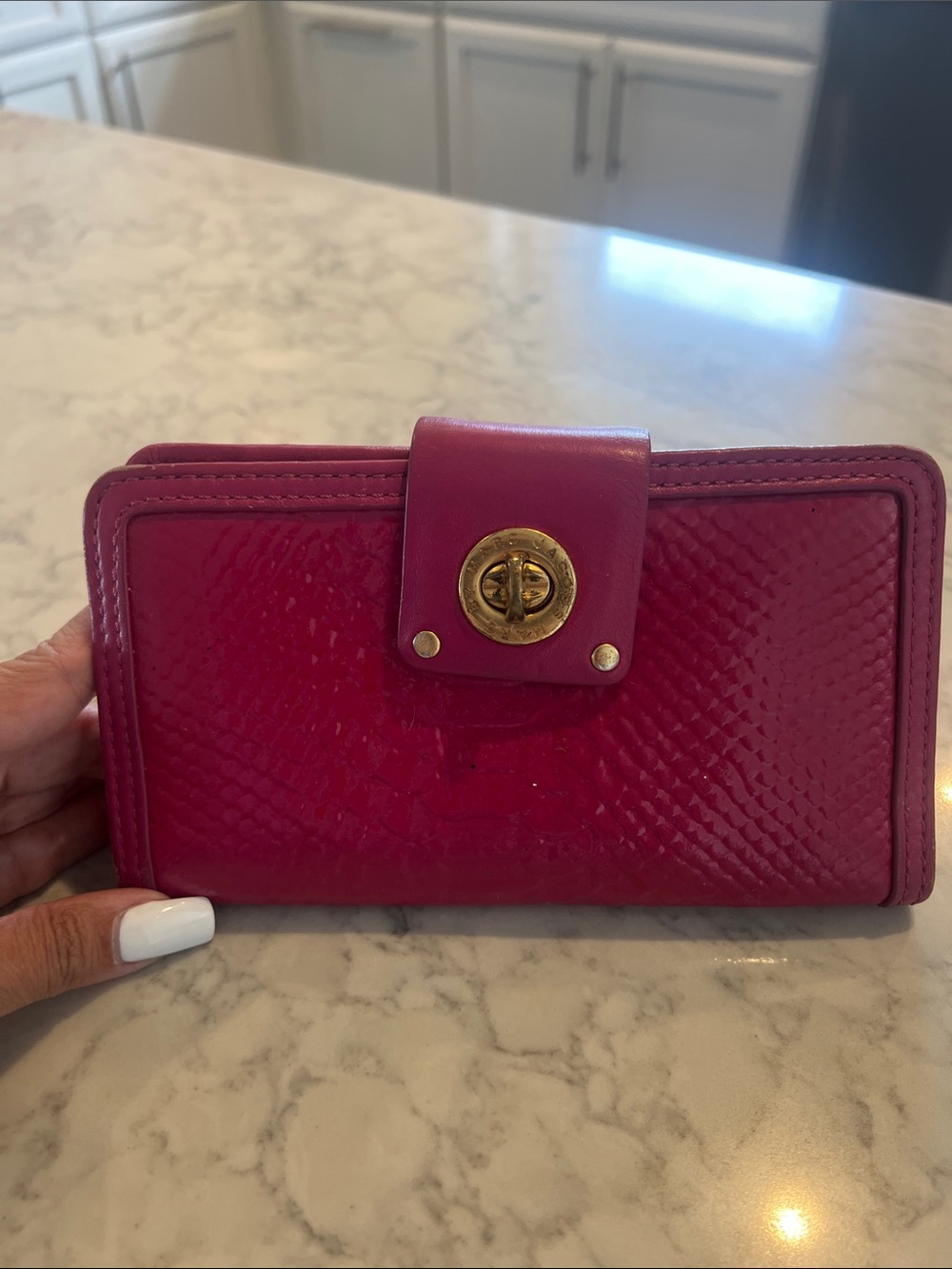 Mark Jacobs Women's Pink Patent Leather Wallet with Gold-Tone Turn Lock